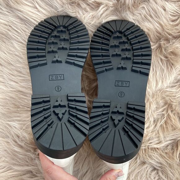 ZBY Lug Sole Ankle Boots Pull on Chunky Chelsea Combat Platform - Picture 4 of 11